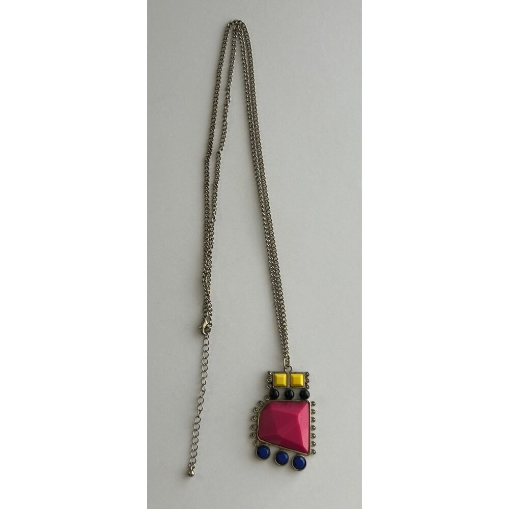 1980s 1990s Funky Bright Colorful Geometric Pendant Necklace Pink Yellow Blue - Picture 6 of 7